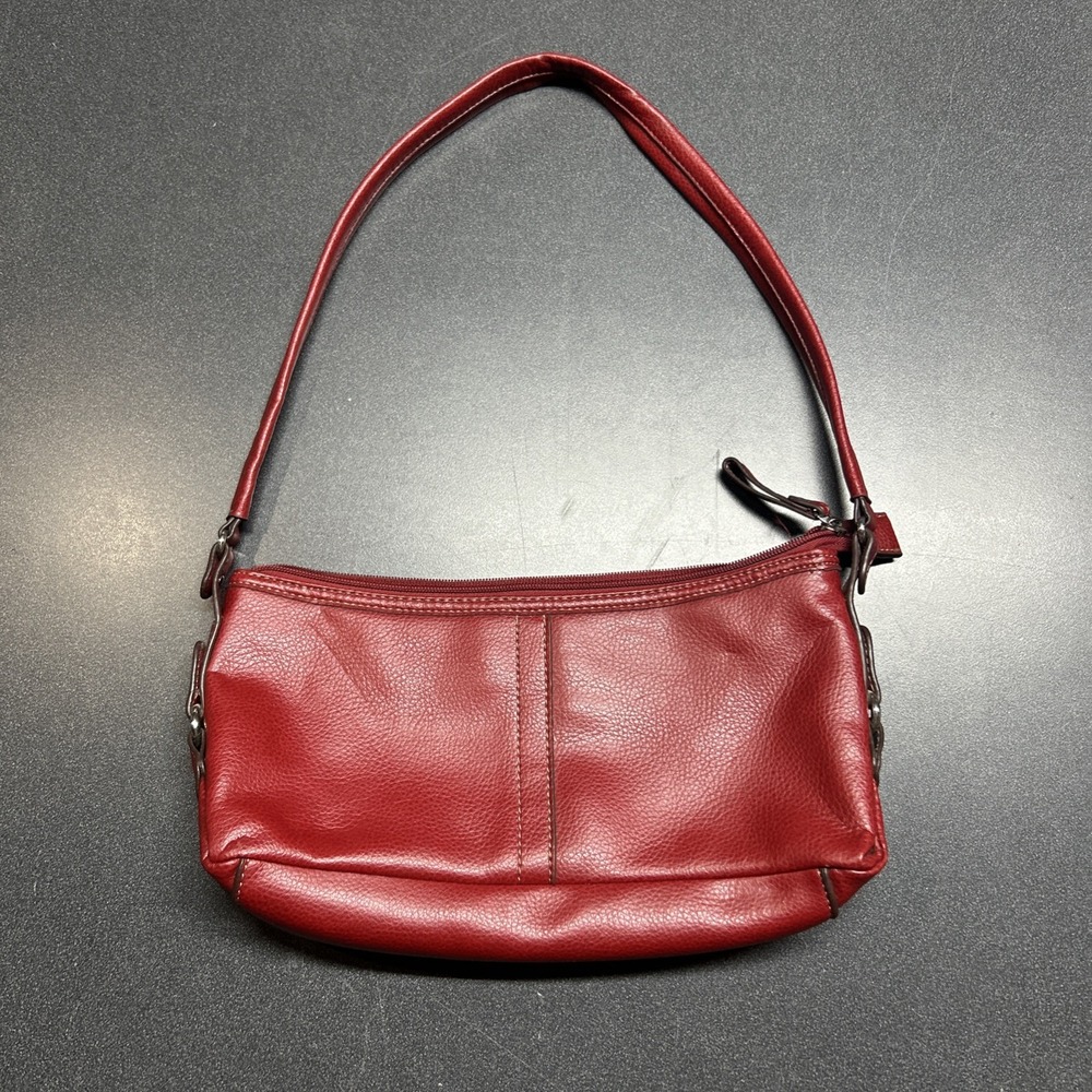 Vintage 90s Y2K Relic Red Pebbled Leather Shoulder Bag Hobo Baguette